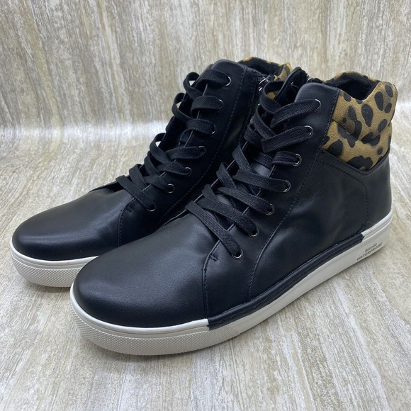 Blondo Womens 8 Grazen Boots NEW Black Leather Animal Leopard Waterproof Booties - Picture 2 of 13